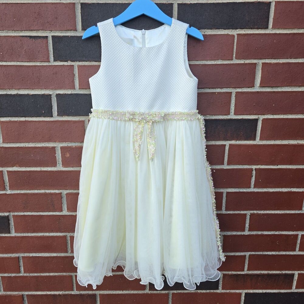 Cinderella Girls Sleeveless Dress Size 6 Pale Yellow Pink Party Holiday Easter